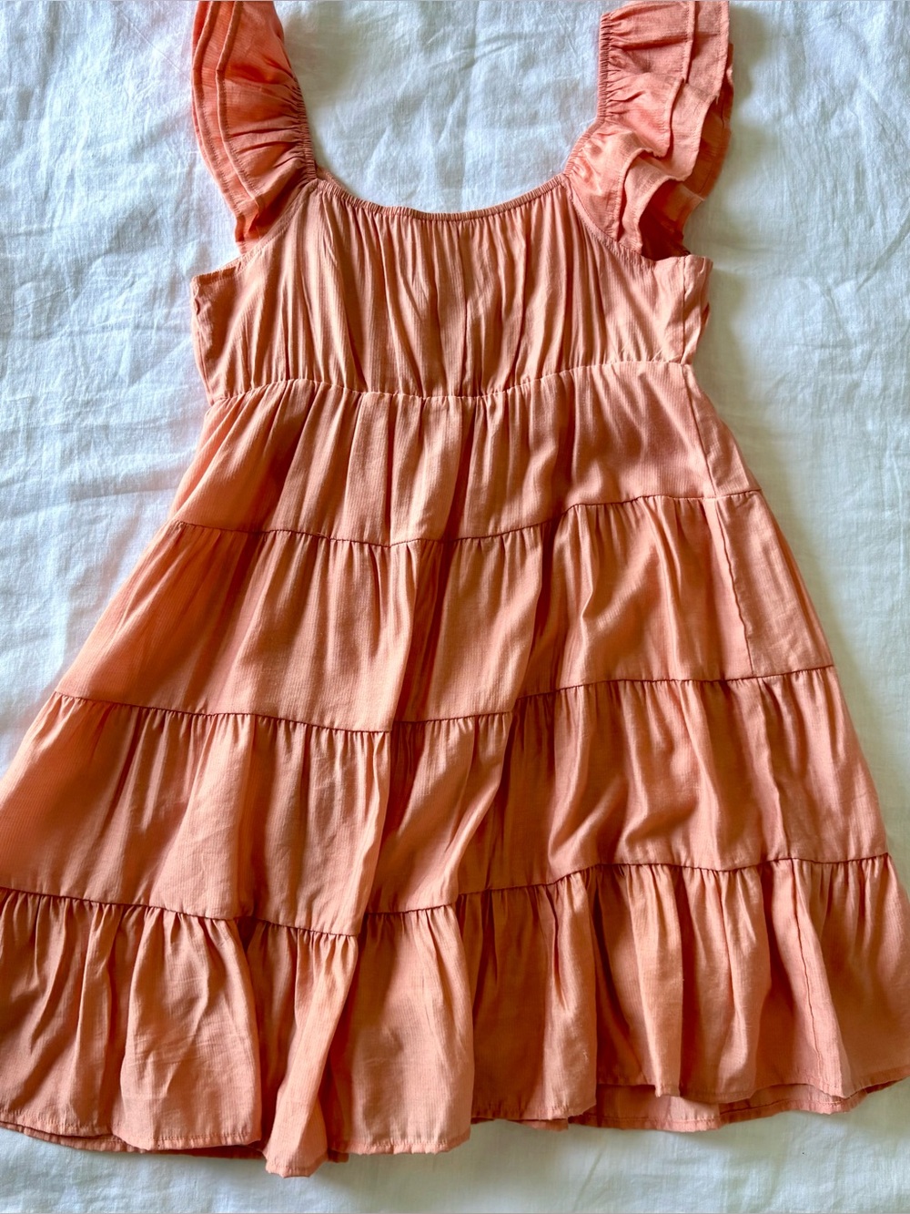 Blu Pepper Coral Tiered Mini Dress Small Ruffle Sleeve Boho Babydoll Rayon - Picture 11 of 12